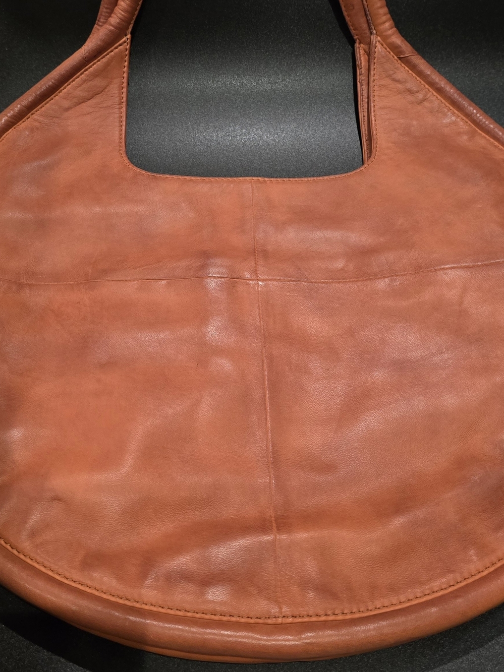 Round Leather Shoulder Bag in Cognac - Picture 7 of 12